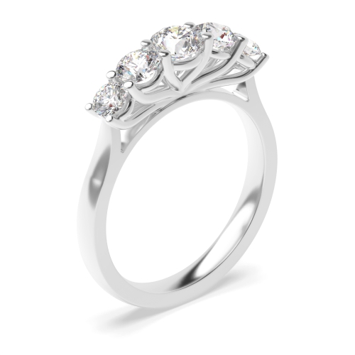 4 Prong Round Moissanite Five Stone Diamond Ring