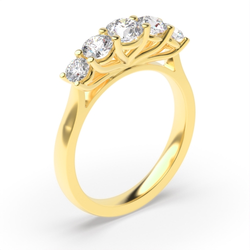 4 Prong Round Yellow Gold Five Stone Diamond Ring