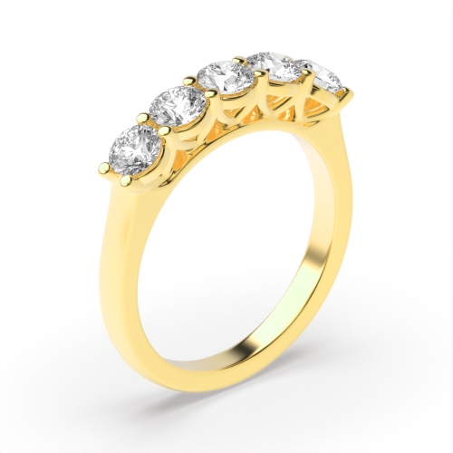 4 Prong Round Yellow Gold Luminous Regal Five Stone Diamond Ring