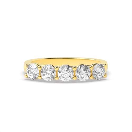 4 Prong Round Yellow Gold Luminous Regal Five Stone Diamond Ring