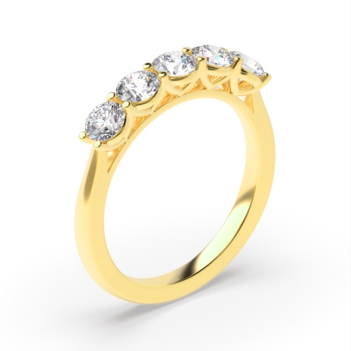 4 Prong Round Yellow Gold Whispering Echo Five Stone Diamond Ring