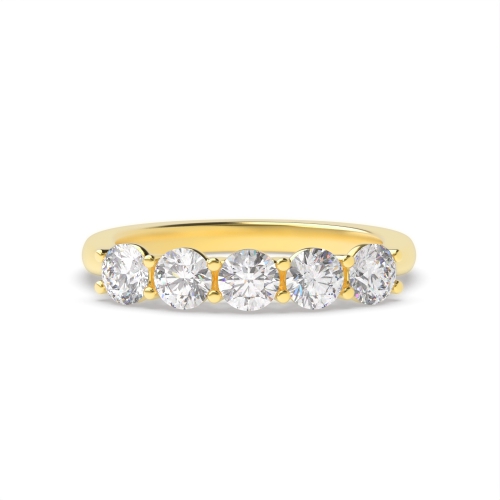 4 Prong Round Yellow Gold Whispering Echo Five Stone Diamond Ring