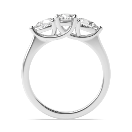 4 Prong Round/Pear Cross Over Claws Three Stone Engagement Ring