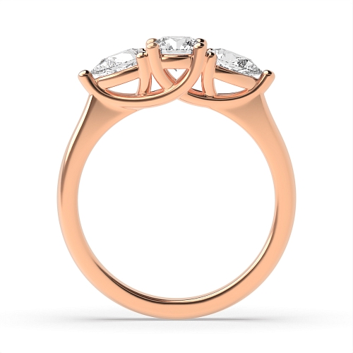 4 Prong Round/Pear Rose Gold Crossover claws Trilogy Engagement Rings
