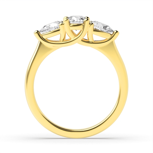 4 Prong Round/Pear Yellow Gold Cross Over Claws Three Stone Engagement Ring