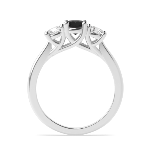 4 Prong Cross Over Claws Black Diamond Three Stone Engagement Ring