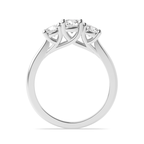 4 Prong Round Cross Over Claws Three Stone Engagement Ring