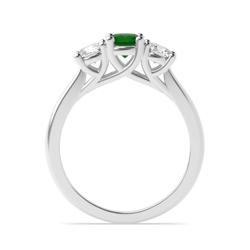 4 Prong Cross Over Claws Emerald Three Stone Diamond Ring