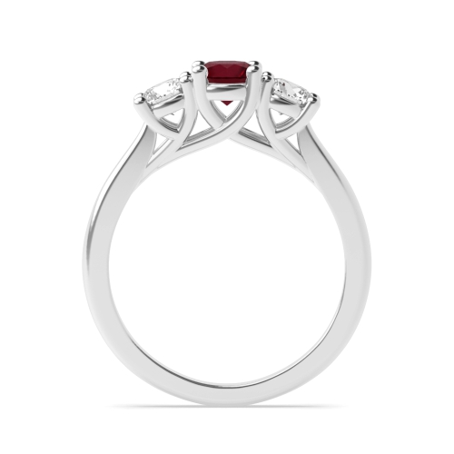 4 Prong Cross Over Claws Ruby Three Stone Diamond Ring