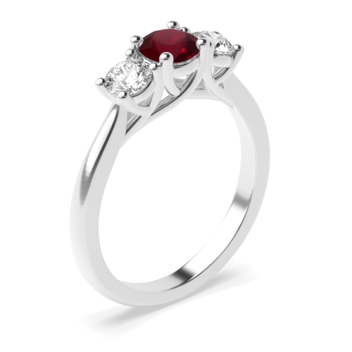 4 Prong Cross Over Claws Ruby Three Stone Diamond Ring