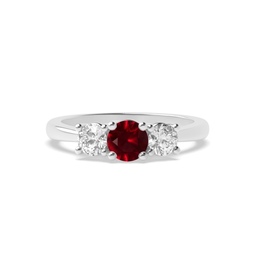 4 Prong Cross Over Claws Ruby Three Stone Diamond Ring