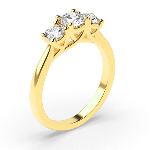 4 Prong Yellow Gold Cross Over Claws Three Stone Engagement Ring