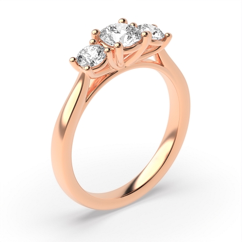 4 Prong Round Rose Gold Separate claws raised Trilogy Engagement Rings