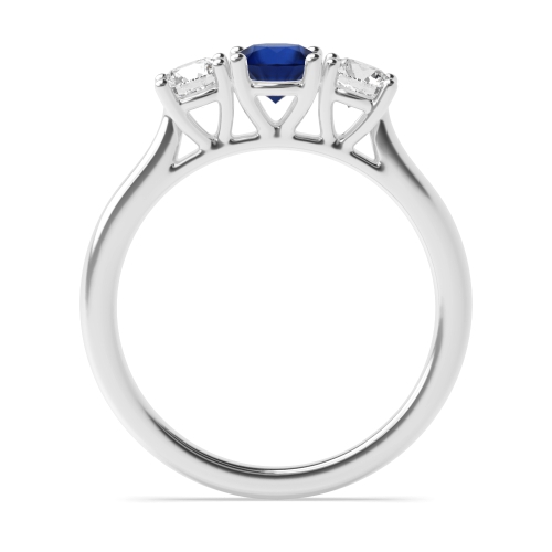 4 Prong Round High Set Graduated Blue Sapphire Three Stone Diamond Ring