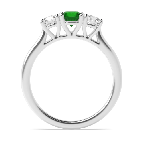 4 Prong Round High Set Graduated Emerald Three Stone Diamond Ring