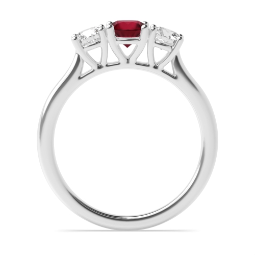4 Prong Round High Set Graduated Ruby Three Stone Diamond Ring