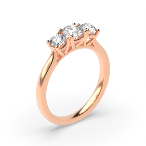 Round Rose Gold High set graduated Trilogy Engagement Rings