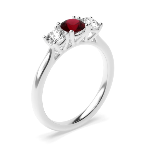 4 Prong Round High Set Graduated Ruby Three Stone Diamond Ring