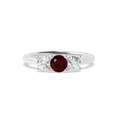 4 Prong Round High Set Graduated Ruby Three Stone Diamond Ring