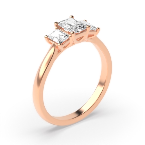 Prong Setting Emerald Trilogy Diamond Engagement Ring in Rose gold