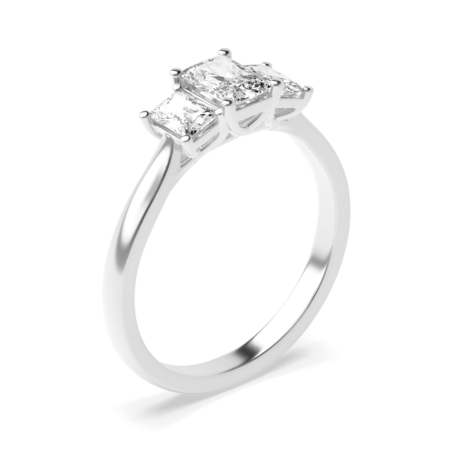4 Prong Emerald Platinum Three Stone Engagement Rings