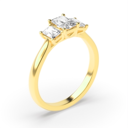 4 Prong Emerald Yellow Gold Three Stone Engagement Rings