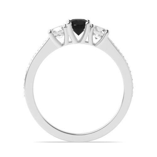 4 Prong Shoulder Set Black Three Stone Diamond Ring