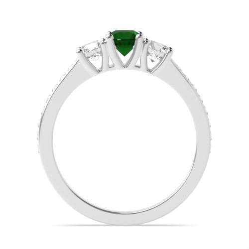 4 Prong Shoulder Set Emerald Three Stone Diamond Ring