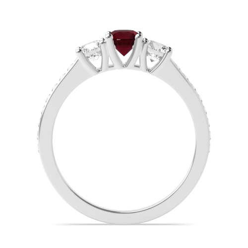 4 Prong Shoulder Set Ruby Three Stone Diamond Ring