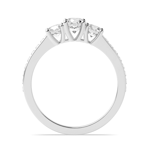 4 Prong Silver Shoulder Set Three Stone Diamond Ring