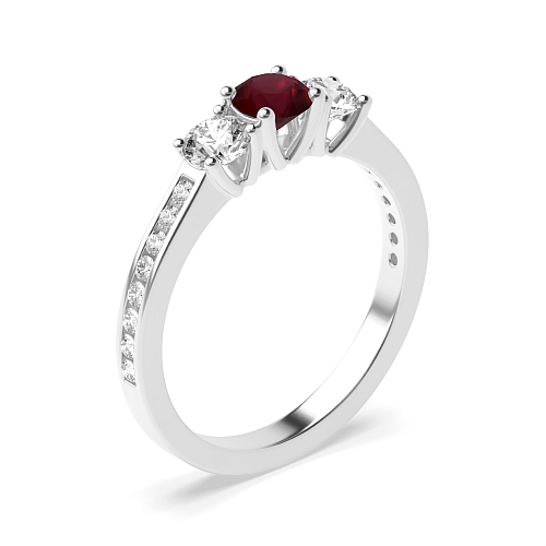 4 Prong Shoulder Set Ruby Three Stone Diamond Ring