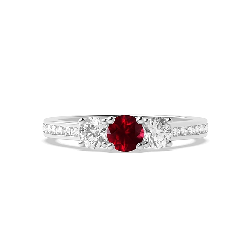 4 Prong Shoulder Set Ruby Three Stone Diamond Ring