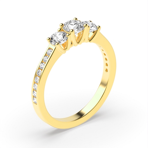 4 Prong Yellow Gold Shoulder Set Three Stone Engagement Ring