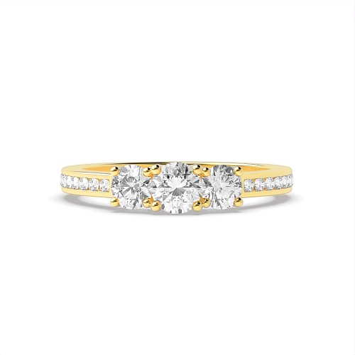 4 Prong Yellow Gold Shoulder Set Three Stone Engagement Ring