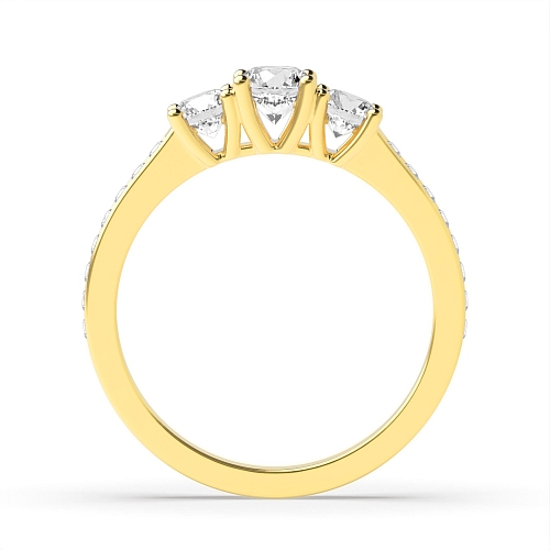 4 Prong Yellow Gold Shoulder Set Three Stone Engagement Ring