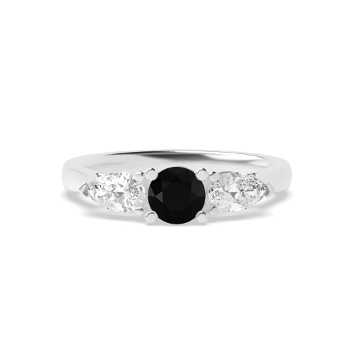 4 Prong Round/Pear High Set Black Three Stone Diamond Ring