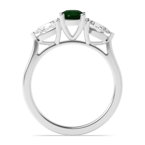 4 Prong Round/Pear High Set Emerald Three Stone Diamond Ring