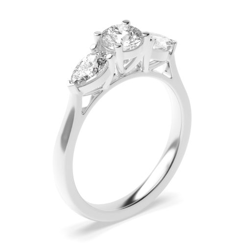 4 Prong Round/Pear High Set Three Stone Engagement Ring