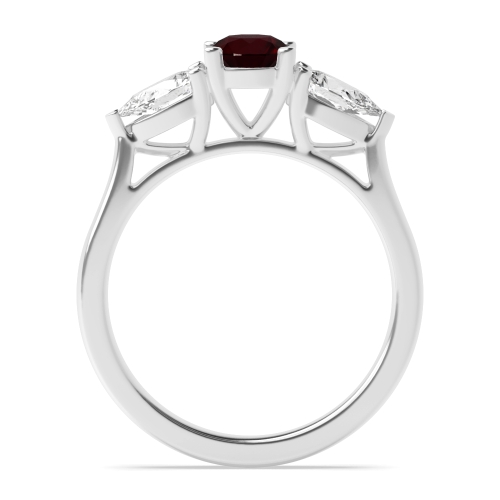 4 Prong Round/Pear High Set Ruby Three Stone Diamond Ring