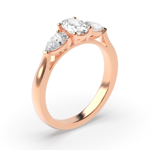 4 Prong Oval/Pear Rose Gold Three Stone Diamond Rings