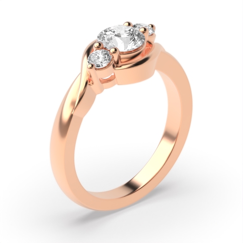 Prong Setting Round Trilogy Diamond Engagement Ring in Rose / White Gold