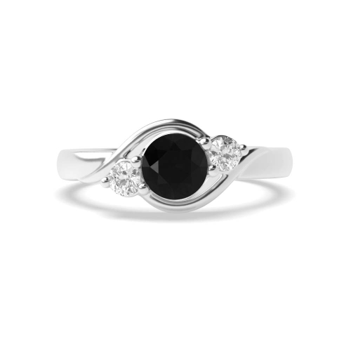 4 Prong Round Twisted Shoulder Black Three Stone Diamond Ring