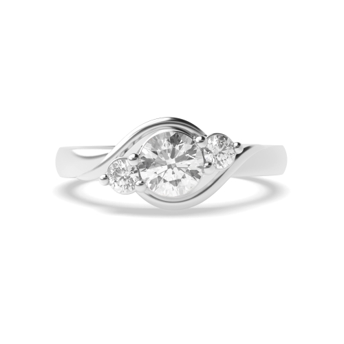 4 Prong Round Twisted Shoulder Three Stone Engagement Ring