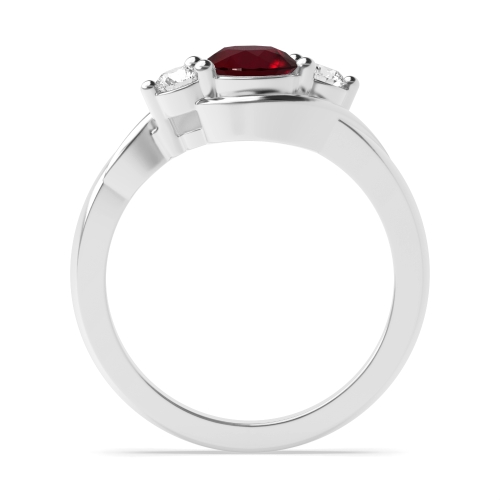 4 Prong Round Twisted Shoulder Ruby Three Stone Diamond Ring