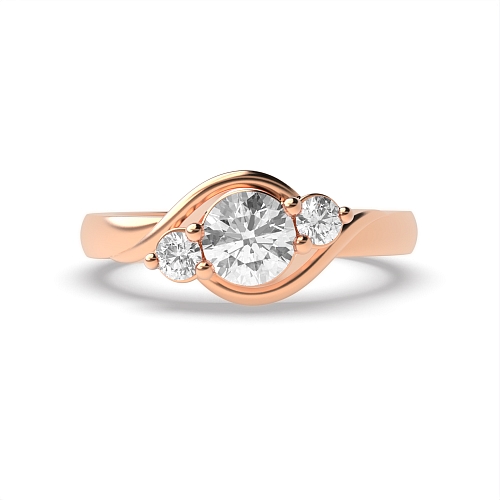 Round Rose Gold Twisted shoulder Trilogy Engagement Rings