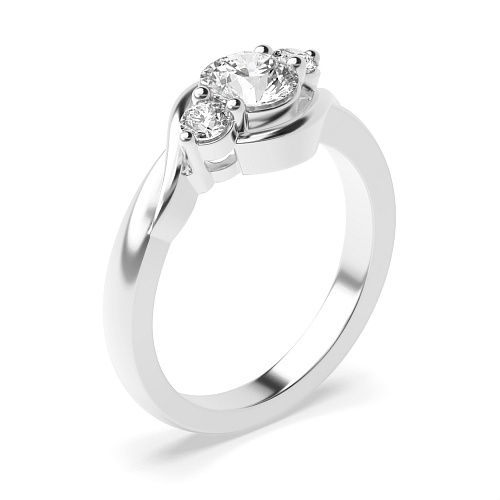 4 Prong Round Twisted Shoulder Three Stone Engagement Ring