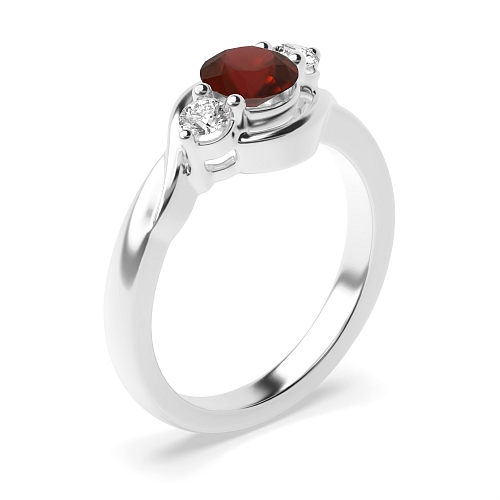 4 Prong Round Twisted Shoulder Garnet Three Stone Diamond Ring