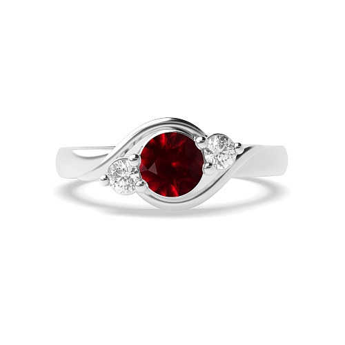 4 Prong Round Twisted Shoulder Ruby Three Stone Engagement Ring