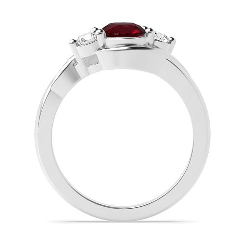 4 Prong Round Twisted Shoulder Ruby Three Stone Diamond Ring