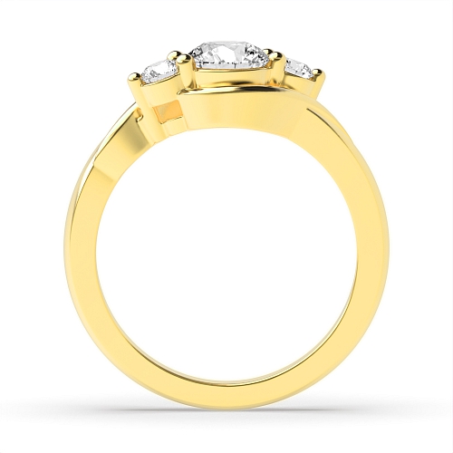 4 Prong Round Yellow Gold Twisted Shoulder Three Stone Engagement Ring